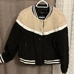 Celebrity Pink Women's Black and Tan Varsity Jacket
